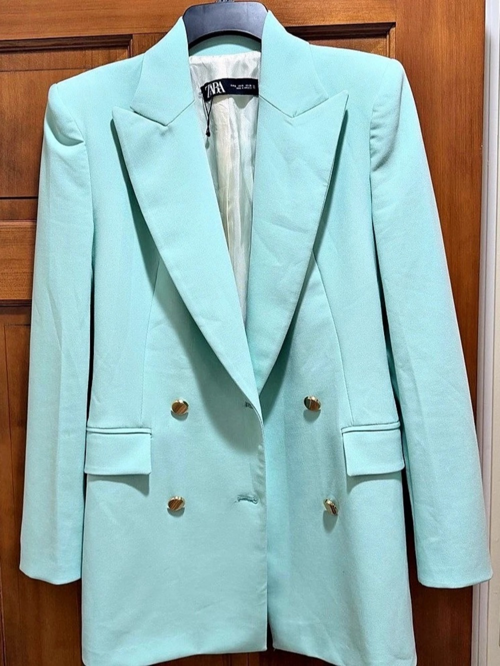 Zara Double-Breasted Blazer in mint green Size Small